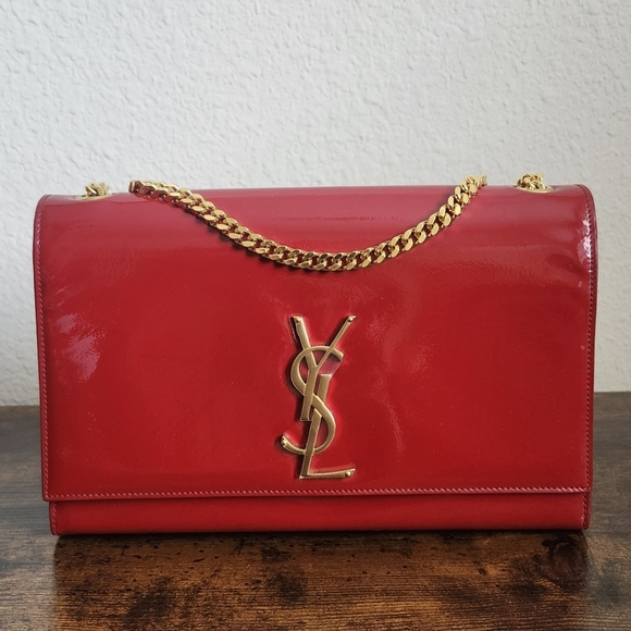 Saint Laurent Patent Calfskin Monogram Kate Shoulder Bag Rouge Eros - Picture 1 of 14